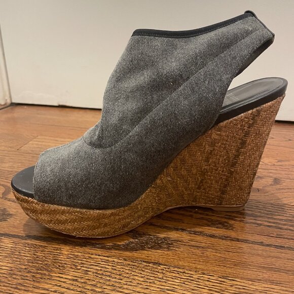 Stuart Weitzman Glove Stretch Wedge Denim Grey Wedges - Picture 8 of 9